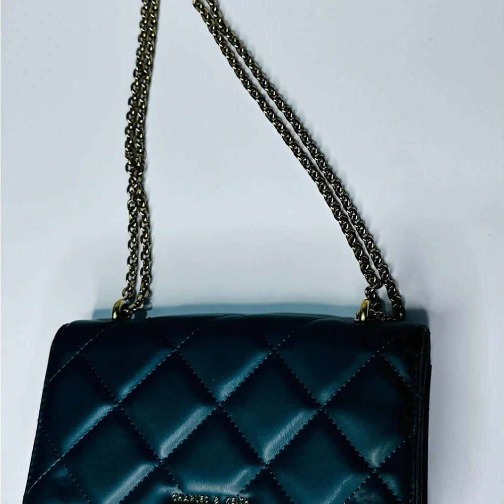 Charles & Keith Teal Quilted Crossbody Bag - Picture 3 of 4